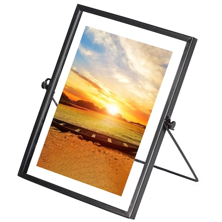 Fabulaxe Modern Metal Floating Tabletop Photo Picture Frame with Glass Cover and Easel Stand, Black 5 x 7 QI004066.BK.L